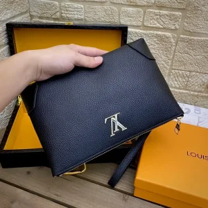 Louis Vuitton Lock and Walk Black Leather Clutch