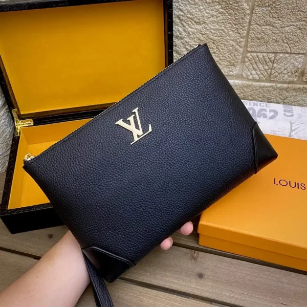 Louis Vuitton Lock and Walk Black Leather Clutch