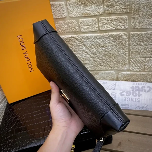 Louis Vuitton Lock and Walk Black Leather Clutch