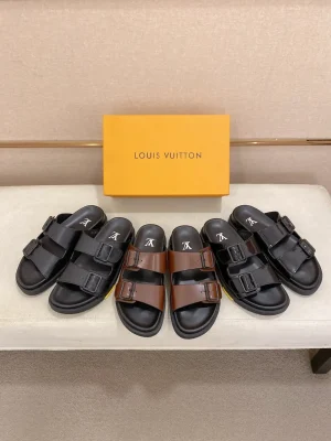 Louis Vuitton Men's Black Leather Slide Comfort Mule
