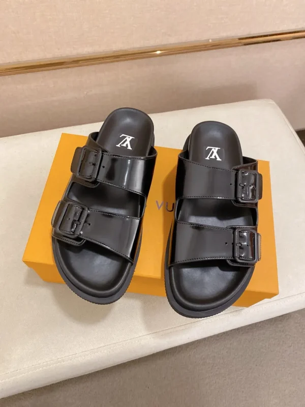 Louis Vuitton Men's Black Leather Slide Comfort Mule