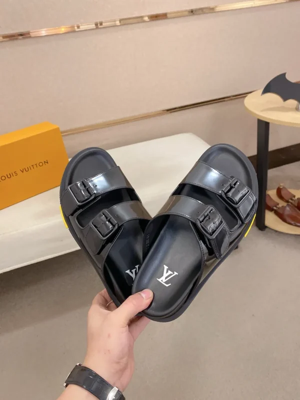 Louis Vuitton Men's Black Leather Slide Comfort Mule