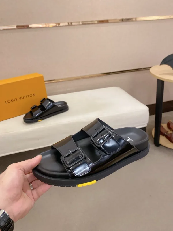 Louis Vuitton Men's Black Leather Slide Comfort Mule