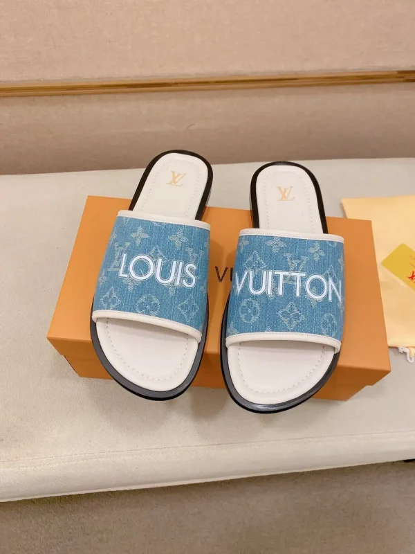 Louis Vuitton Men's Blue Canvas Slide with Comfort Sole
