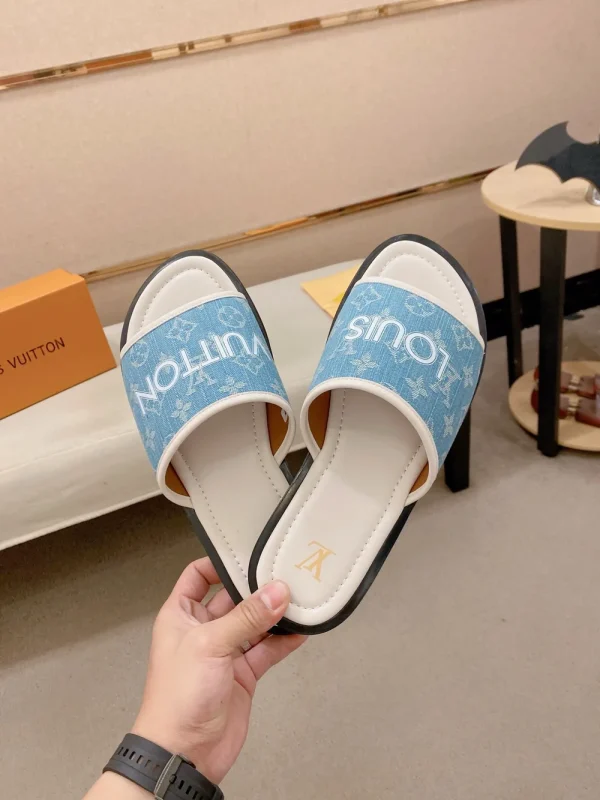 Louis Vuitton Men's Blue Canvas Slide with Comfort Sole