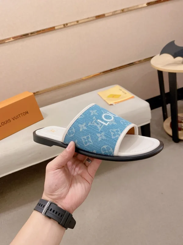 Louis Vuitton Men's Blue Canvas Slide with Comfort Sole