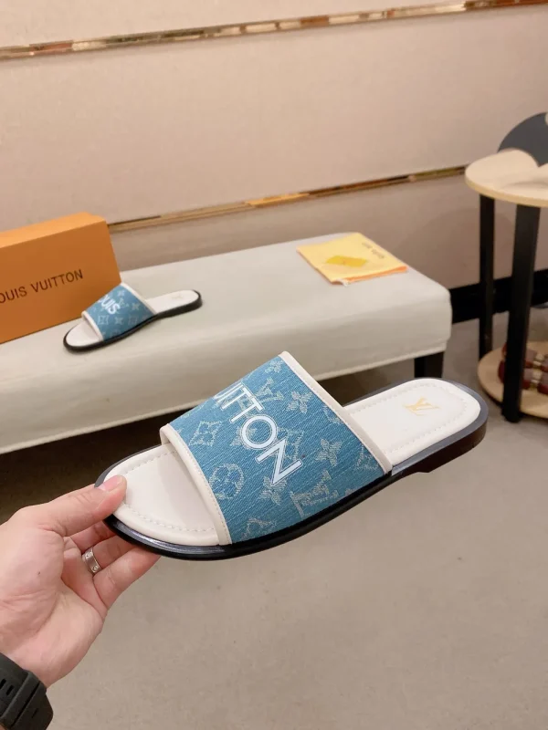 Louis Vuitton Men's Blue Canvas Slide with Comfort Sole