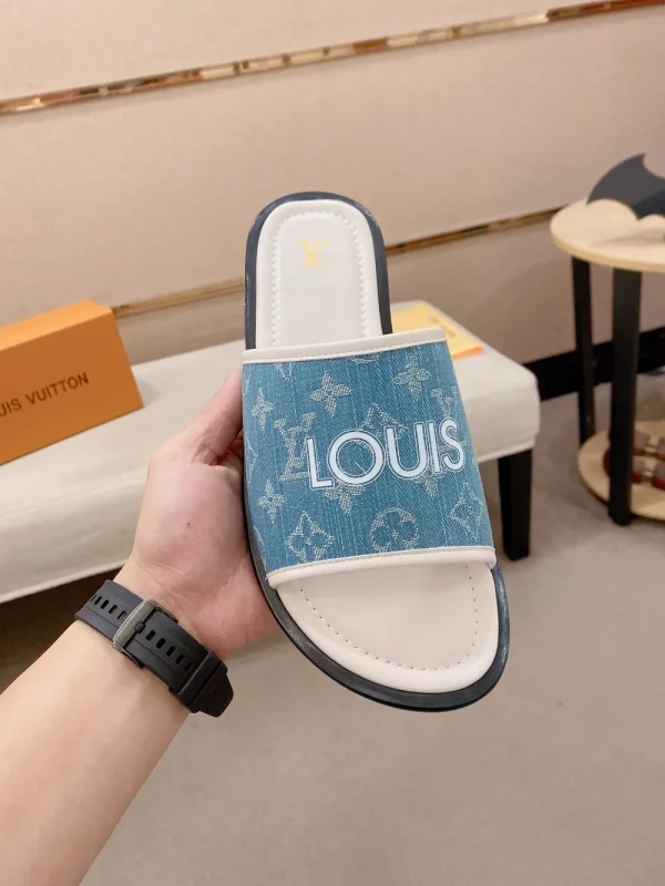 Louis Vuitton Men's Blue Canvas Slide with Comfort Sole