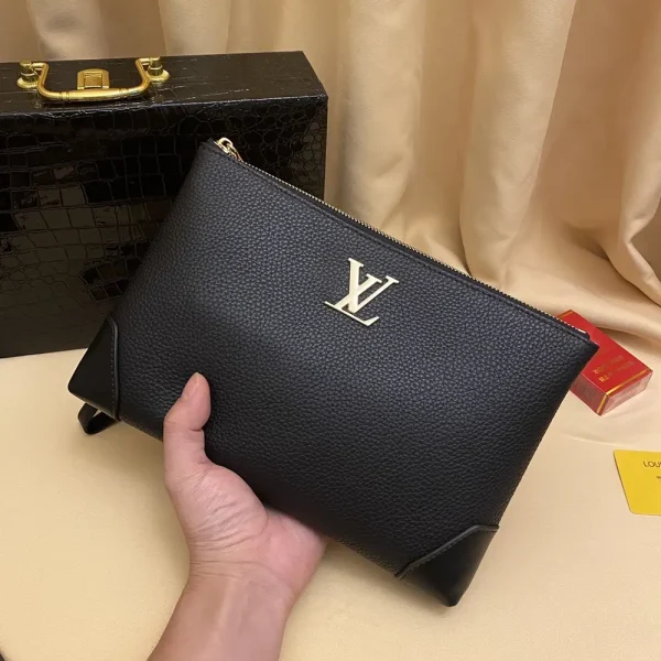 Louis Vuitton Pochette Voyage Men's Black Leather Clutch