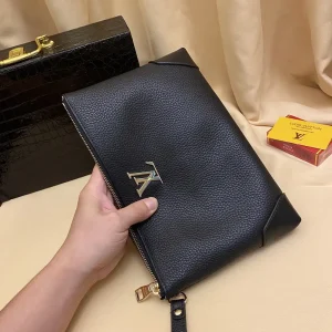 Louis Vuitton Pochette Voyage Men's Black Leather Clutch