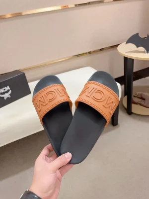 MCM Logo Slide Sandal Men's Cognac Rubber Lightweight
