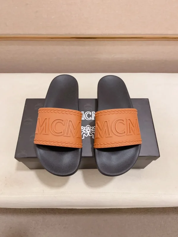 MCM Logo Slide Sandal Men's Cognac Rubber Lightweight