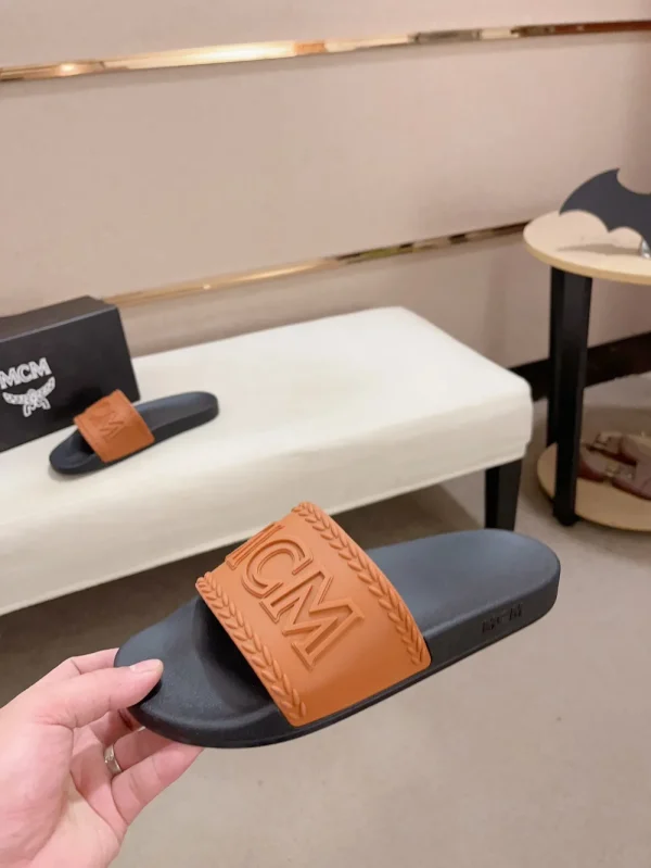 MCM Logo Slide Sandal Men's Cognac Rubber Lightweight