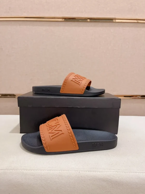 MCM Logo Slide Sandal Men's Cognac Rubber Lightweight