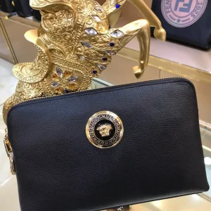 Versace La Medusa Black Leather Clutch