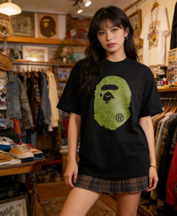 A Bathing Ape (BAPE) College Monogram Ape Head Relaxed Fit Tee- Black