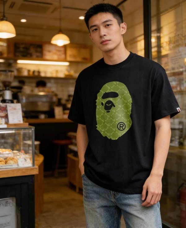 A Bathing Ape (BAPE) College Monogram Ape Head Relaxed Fit Tee- Black