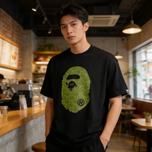 A Bathing Ape (BAPE) College Monogram Ape Head Relaxed Fit Tee- Black