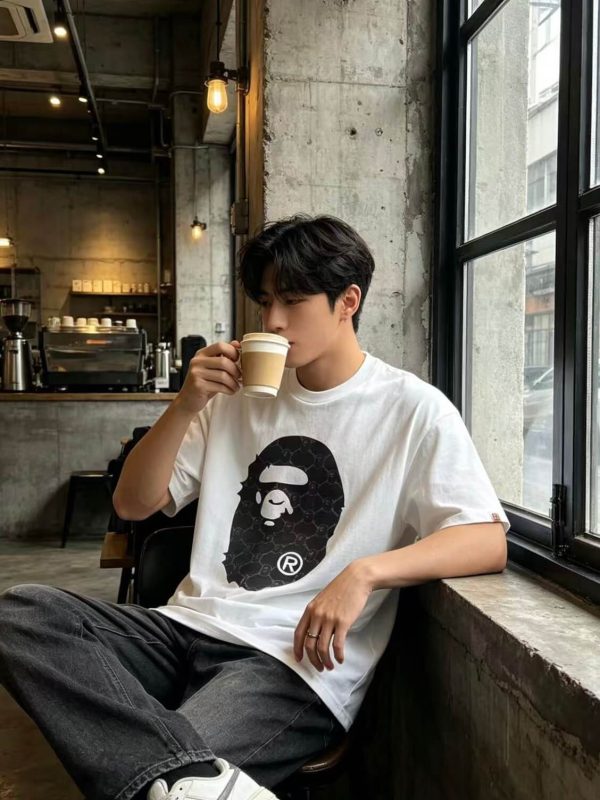 A Bathing Ape (BAPE) College Monogram Ape Head Relaxed Fit Tee- White