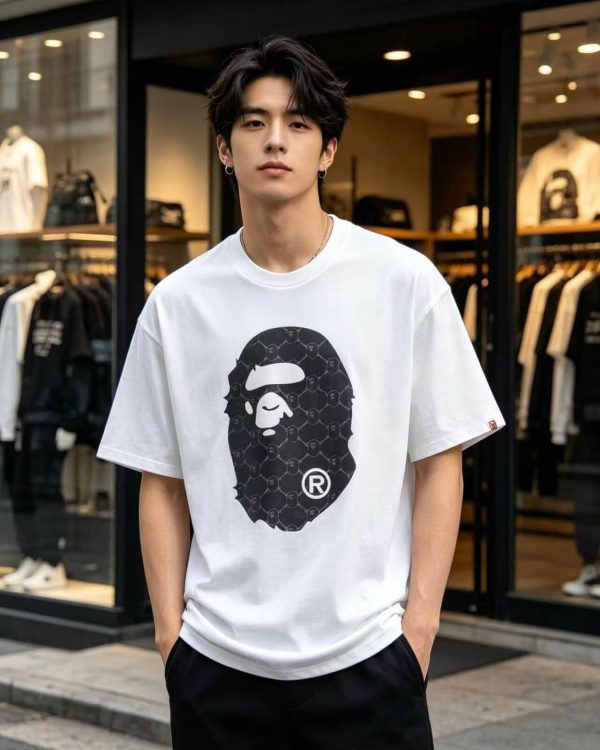 A Bathing Ape (BAPE) College Monogram Ape Head Relaxed Fit Tee- White