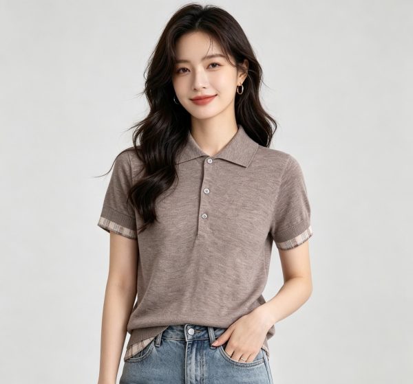 Acne Studios Layered Wool Knit Polo Shirt- Light Brown Melange