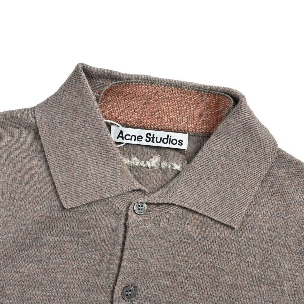 Acne Studios Layered Wool Knit Polo Shirt- Light Brown Melange