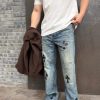 Chrome Hearts Cross Patch Denim Jeans-Washed Blue