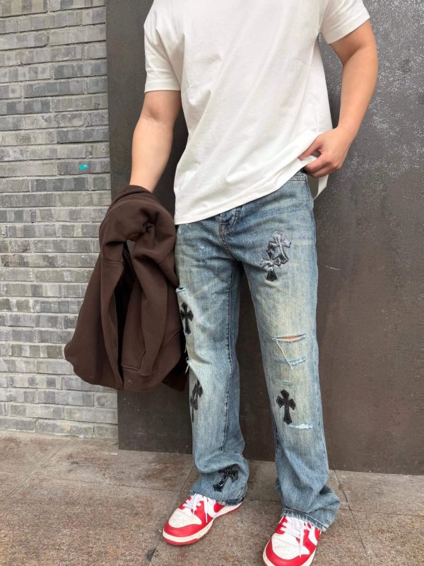 Chrome Hearts Cross Patch Denim Jeans-Washed Blue
