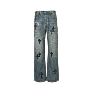 Chrome Hearts Cross Patch Denim Jeans-Washed Blue