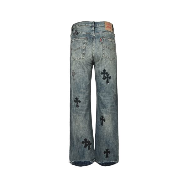 Chrome Hearts Cross Patch Denim Jeans-Washed Blue