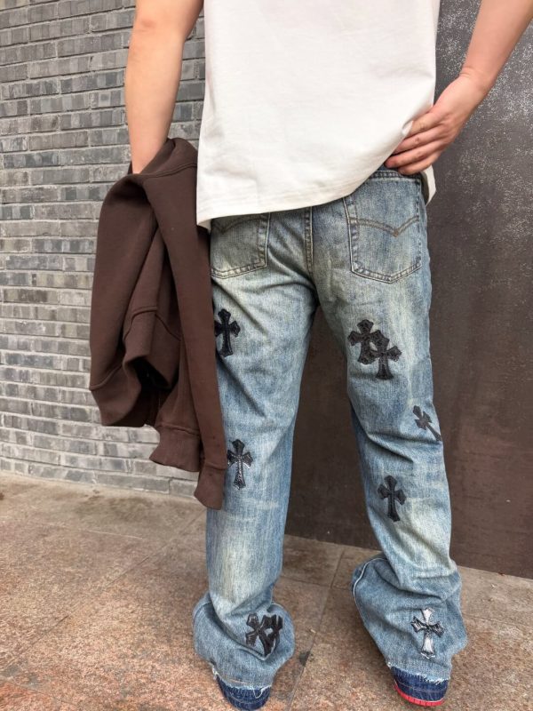 Chrome Hearts Cross Patch Denim Jeans-Washed Blue