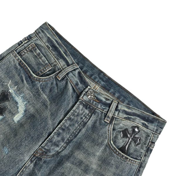 Chrome Hearts Cross Patch Denim Jeans-Washed Blue