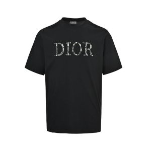 Dior white floral logo embroidered T-shirt- Black