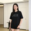 Dior white floral logo embroidered T-shirt- Black