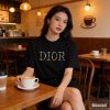 Dior white floral logo embroidered T-shirt- Black