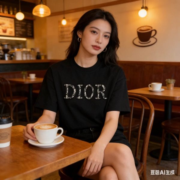 Dior white floral logo embroidered T-shirt- Black