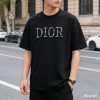 Dior white floral logo embroidered T-shirt- Black