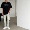 Dior white floral logo embroidered T-shirt- Black