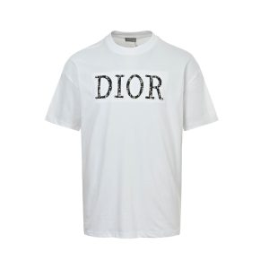 Dior white floral logo embroidered T-shirt- White