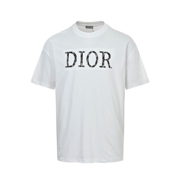 Dior white floral logo embroidered T-shirt- White