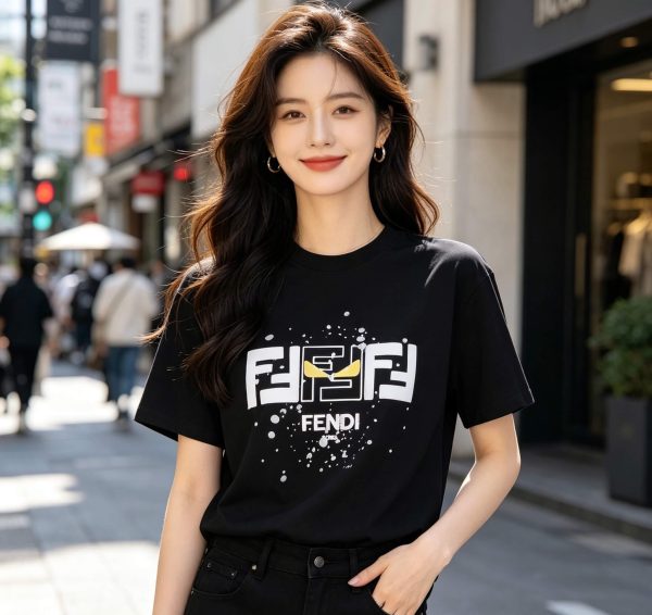 Fendi FF Yellow Eyes Printed T-Shirt- Black (1) Fendi FF Yellow Eyes Printed T-Shirt- Black