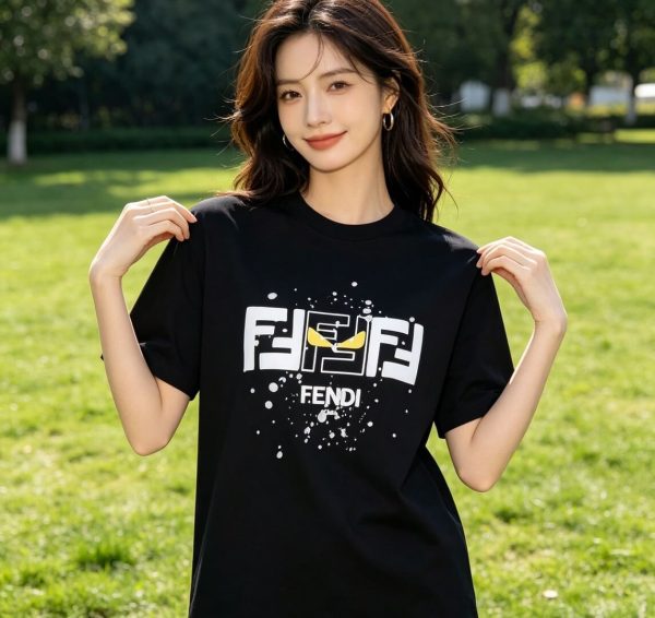 Fendi FF Yellow Eyes Printed T-Shirt- Black (2) Fendi FF Yellow Eyes Printed T-Shirt- Black