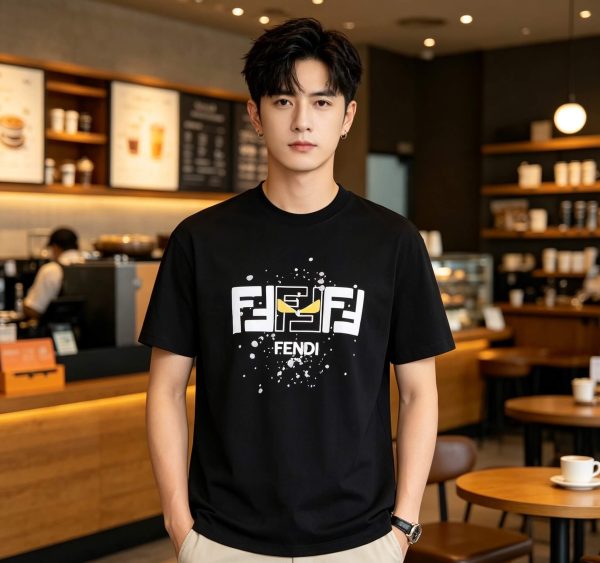 Fendi FF Yellow Eyes Printed T-Shirt- Black (3) Fendi FF Yellow Eyes Printed T-Shirt- Black