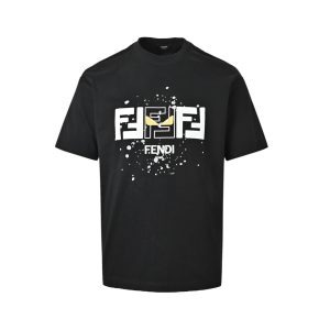 Fendi FF Yellow Eyes Printed T-Shirt- Black