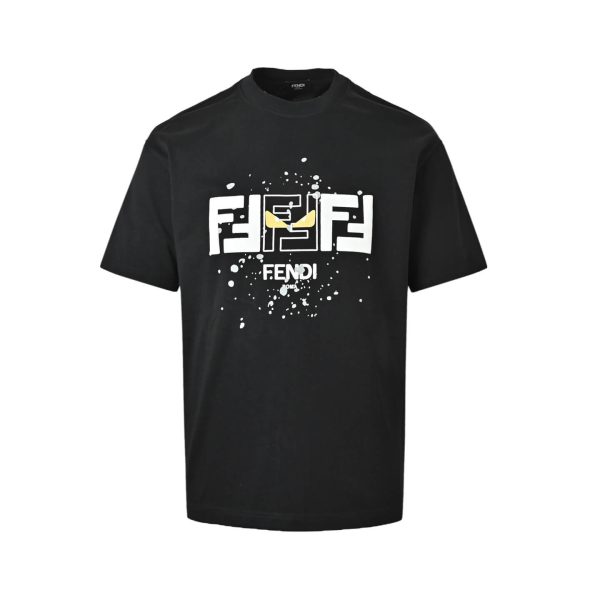 Fendi FF Yellow Eyes Printed T-Shirt- Black (8) Fendi FF Yellow Eyes Printed T-Shirt- Black