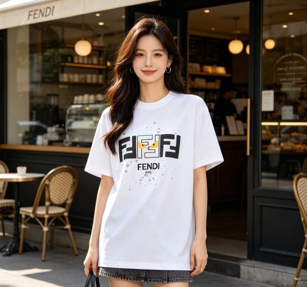 Fendi FF Yellow Eyes Printed T-Shirt- White