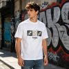Fendi FF Yellow Eyes Printed T-Shirt- White