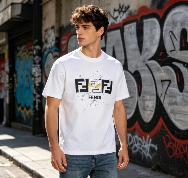 Fendi FF Yellow Eyes Printed T-Shirt- White