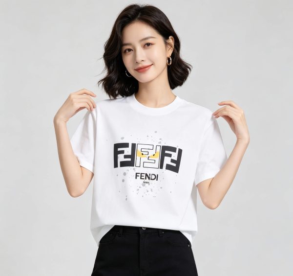 Fendi FF Yellow Eyes Printed T-Shirt- White