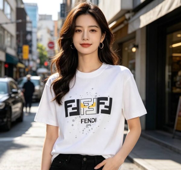 Fendi FF Yellow Eyes Printed T-Shirt- White